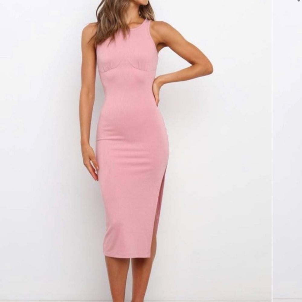 Petal and pup pink bodycon midi dress high neck